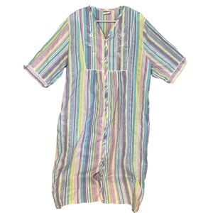Vtg Collections Etc Lounge Gown Robe House Rainbow Striped Pockets Size L